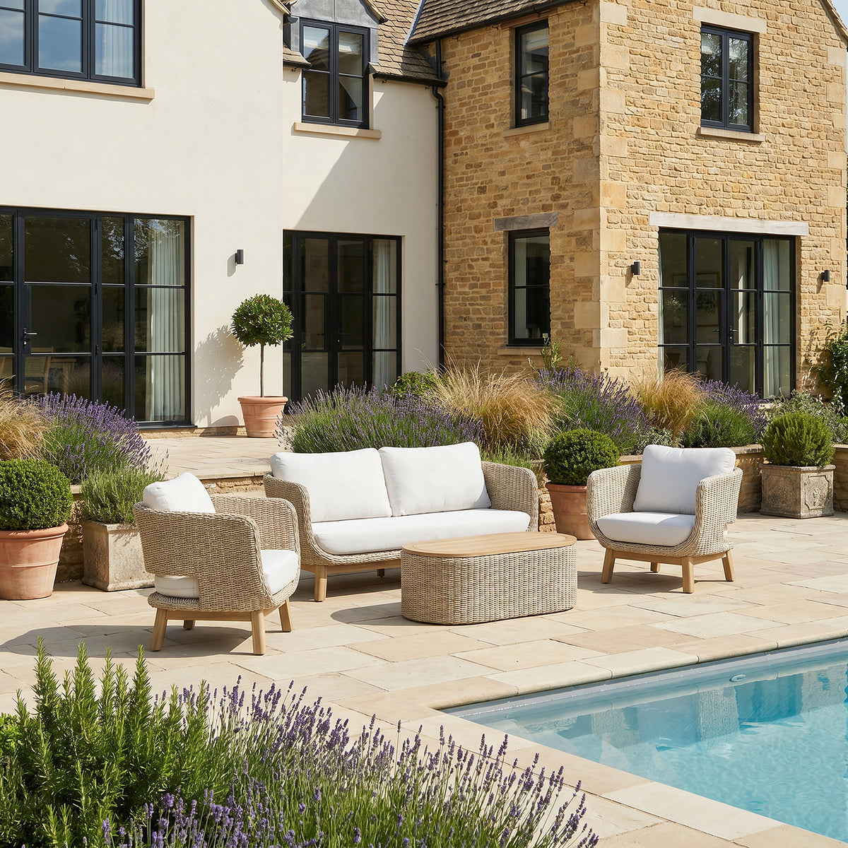 Bracken Outdoors Florence Acacia and Twisted Rattan Lounge Sofa Garden Furniture Set with Coffee Table