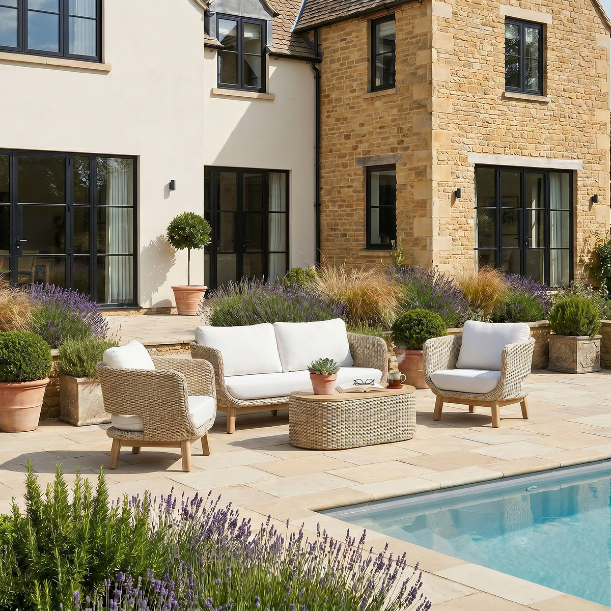 Bracken Outdoors Florence Acacia and Twisted Rattan Lounge Sofa Garden Furniture Set with Coffee Table