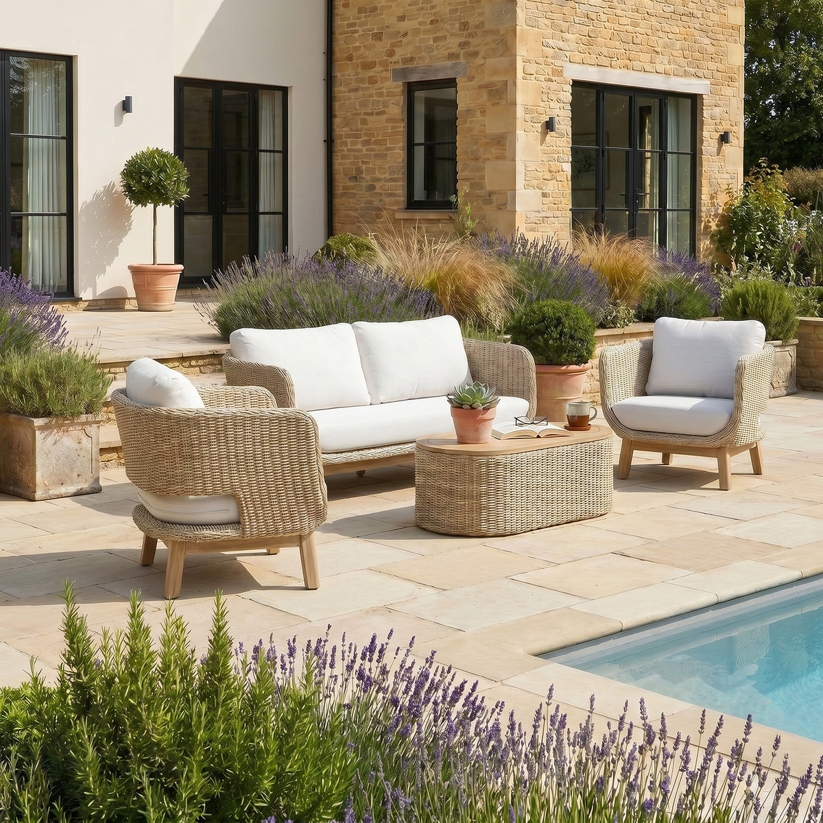 Bracken Outdoors Florence Acacia and Twisted Rattan Lounge Sofa Garden Furniture Set with Coffee Table