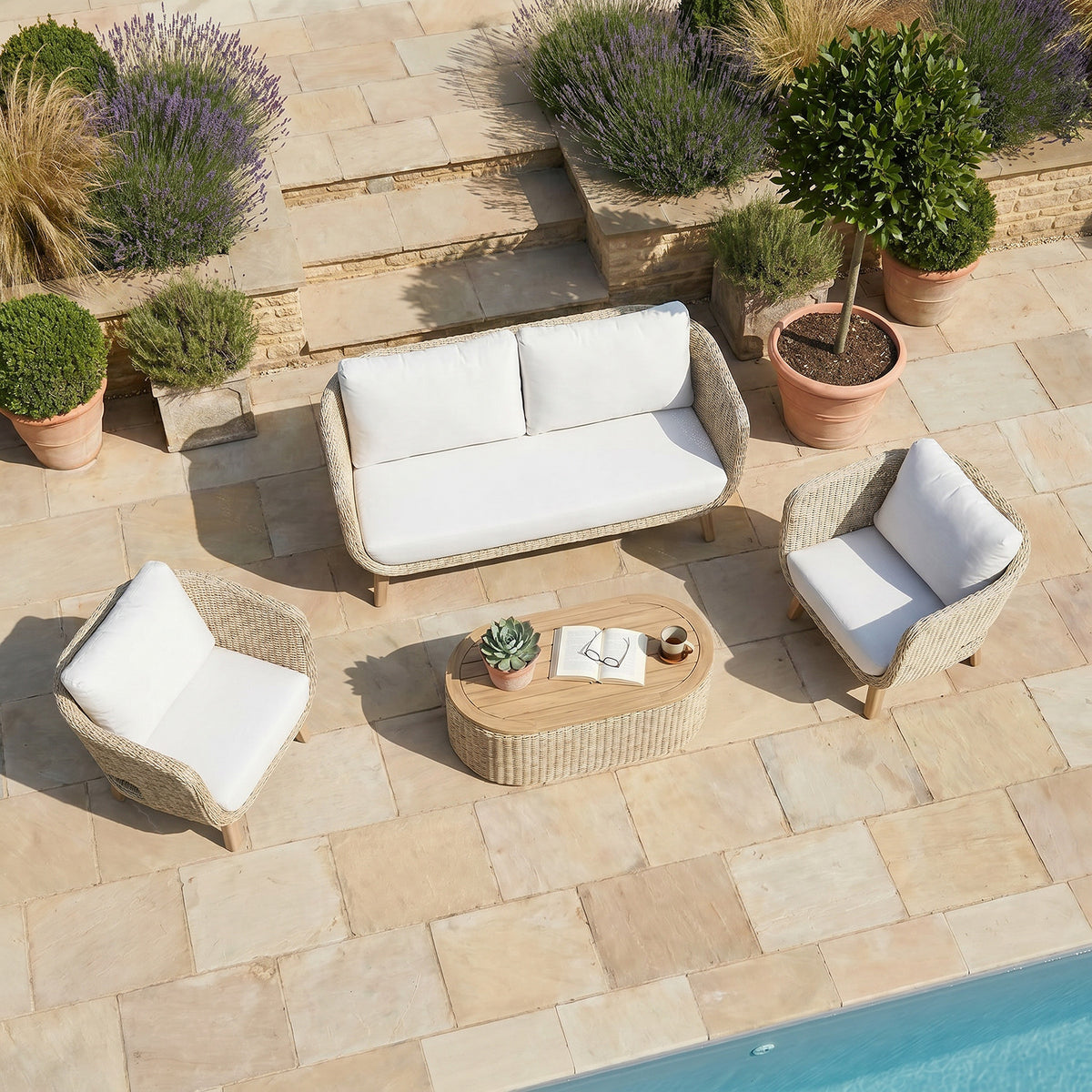 Bracken Outdoors Florence Acacia and Twisted Rattan Lounge Sofa Garden Furniture Set with Coffee Table