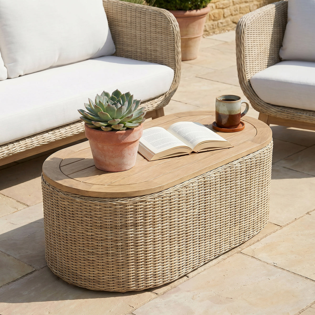 Bracken Outdoors Florence Acacia and Twisted Rattan Lounge Sofa Garden Furniture Set with Coffee Table
