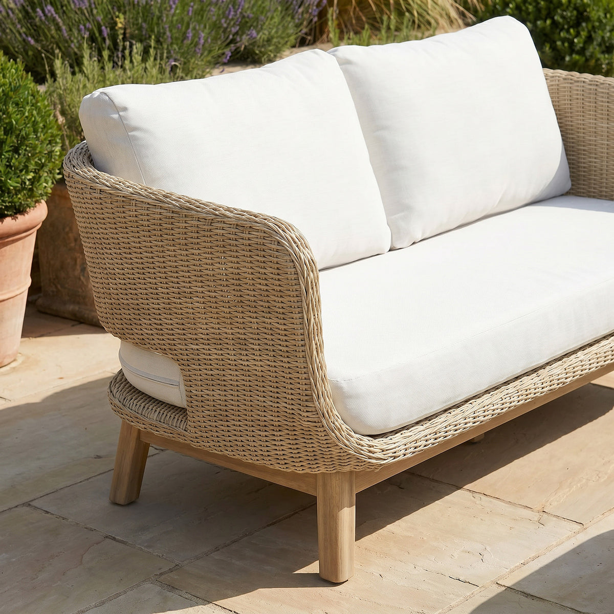 Bracken Outdoors Florence Acacia and Twisted Rattan Lounge Sofa Garden Furniture Set with Coffee Table