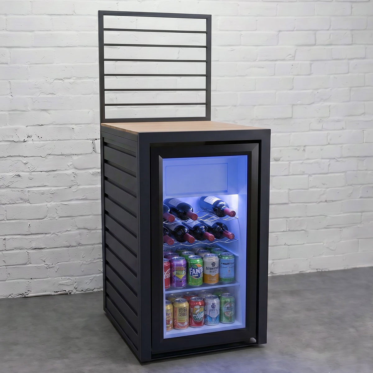 Draco Grills Scandic Aluminium Modular Outdoor Kitchen Fridge and Cabinet with Wood Effect Top