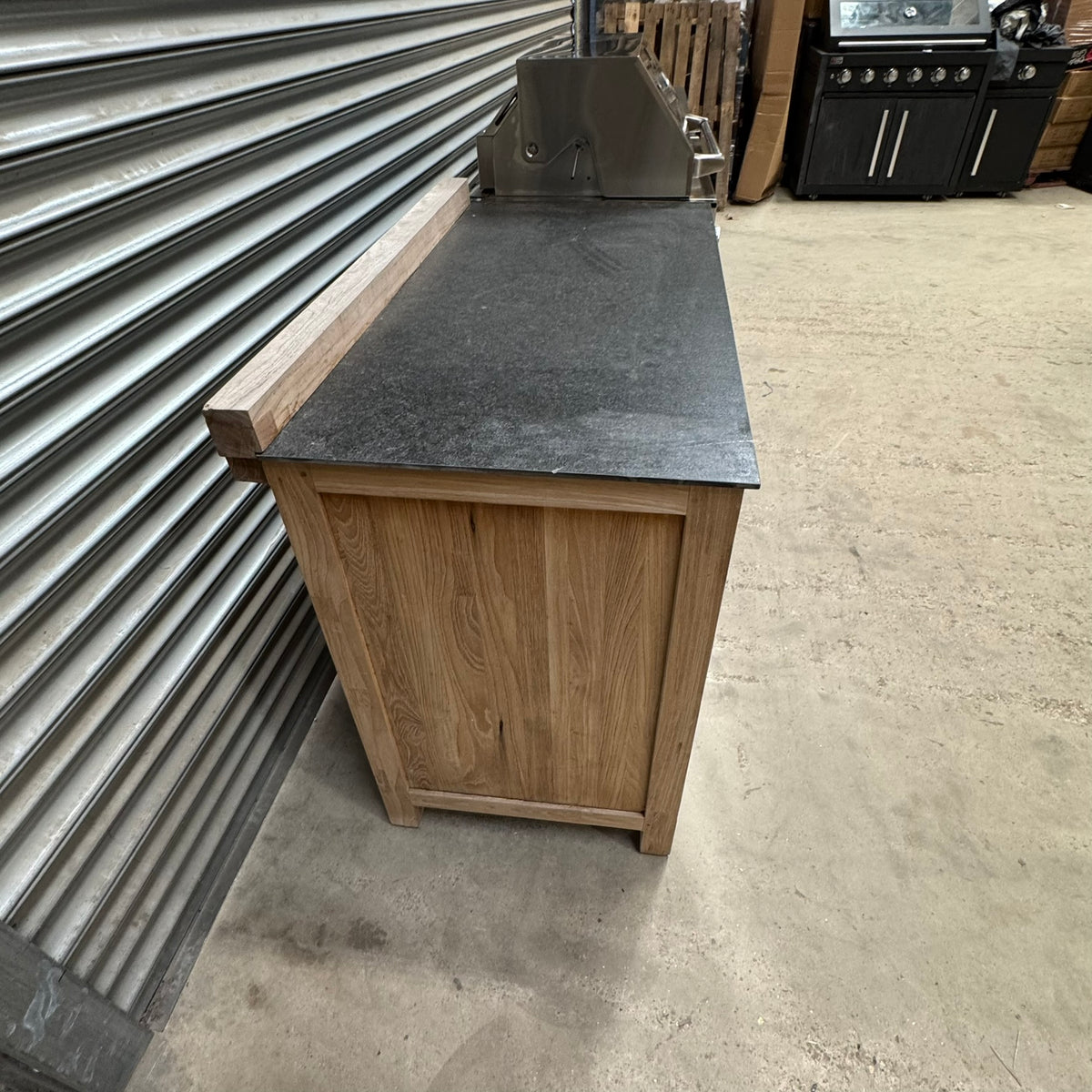 Ex Display Draco Grills Teak 4 Burner Outdoor Kitchen with Modular Double Fridge and Double Cupboard