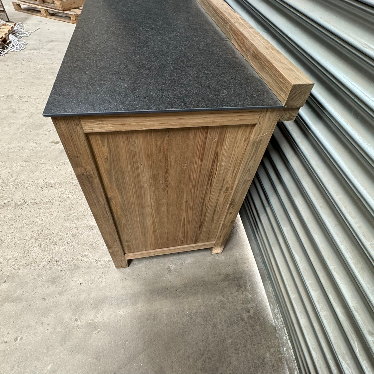 Ex Display Draco Grills Teak 4 Burner Outdoor Kitchen with Modular Double Fridge and Double Cupboard