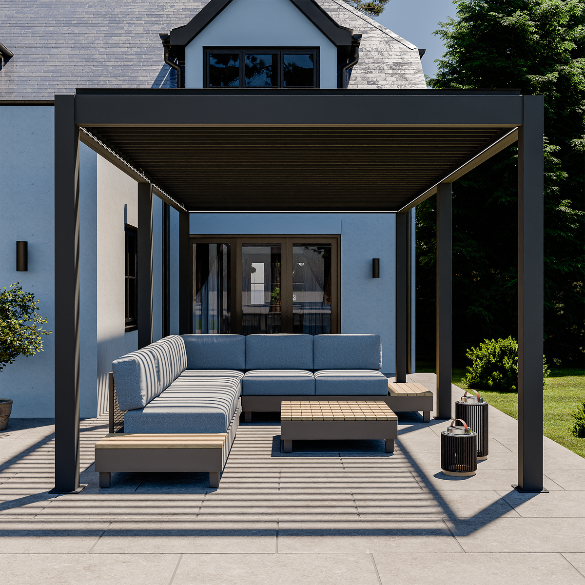Bracken Outdoors Eclipse Plus 6m x 3m Grey Motorised Aluminium Garden Pergola with LED Lights