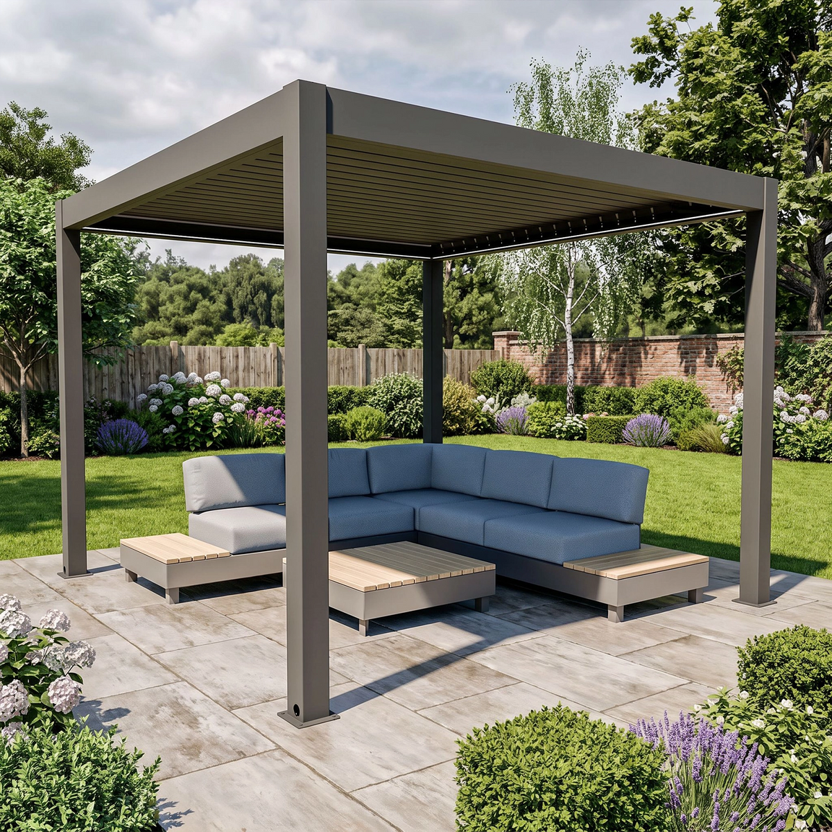 Bracken Outdoors Eclipse Plus 3m x 3m Grey Square Motorised Aluminium Garden Pergola with Lights