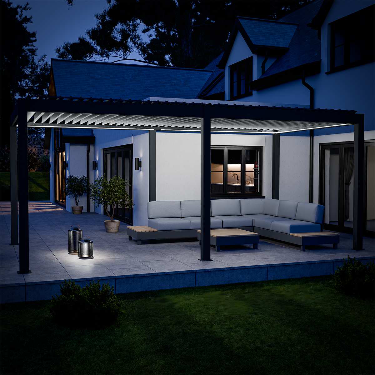 Bracken Outdoors Eclipse Plus 6m x 3m Grey Motorised Aluminium Garden Pergola with LED Lights