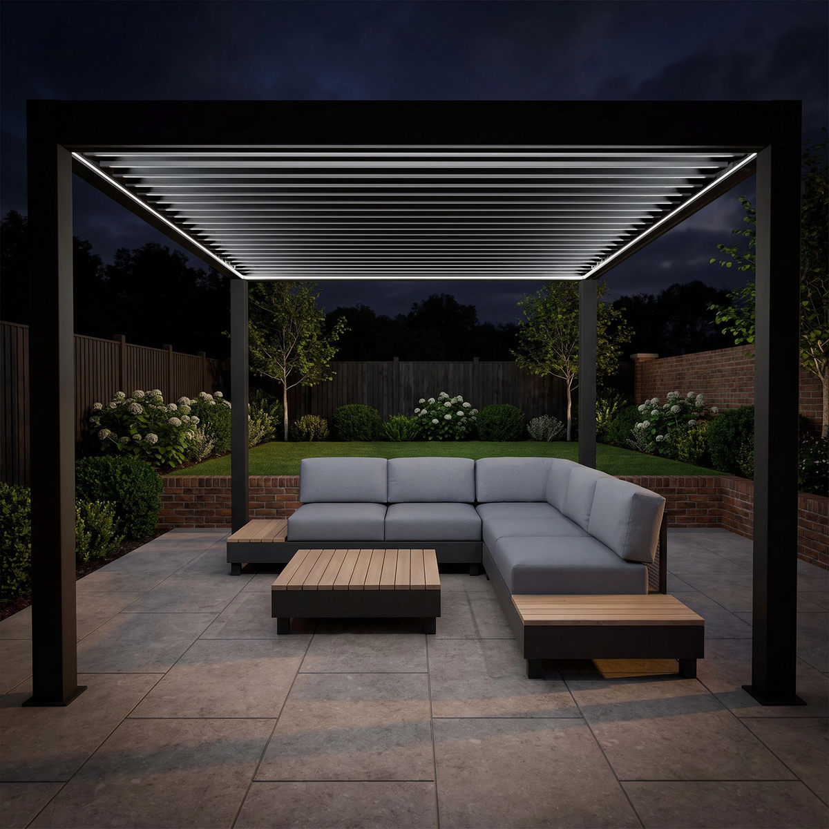 Bracken Outdoors Eclipse Plus 3m x 3m Grey Square Motorised Aluminium Garden Pergola with Lights