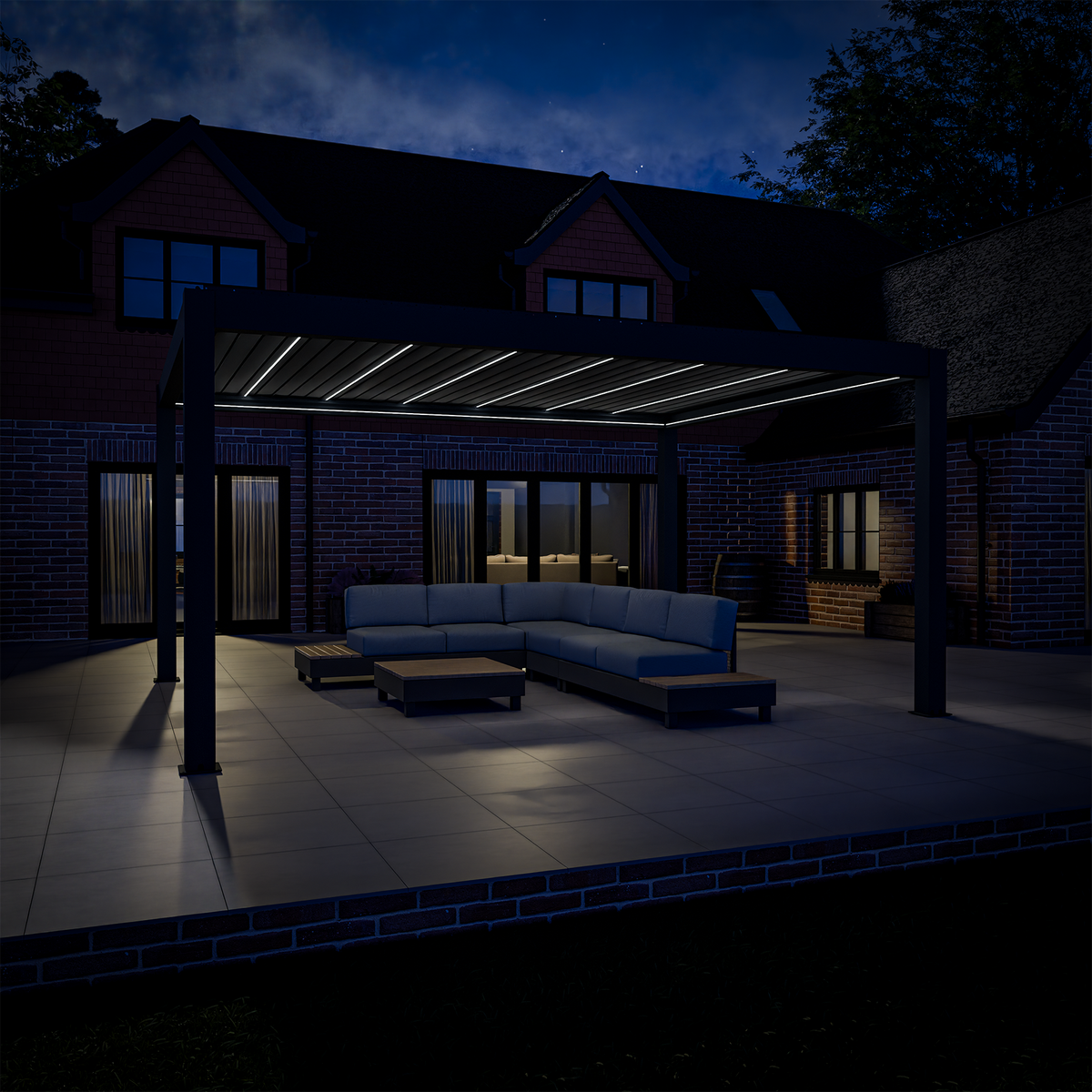 Bracken Outdoors Meridian 5m x 4m Grey Motorised Aluminium Garden Pergola with LED Lights