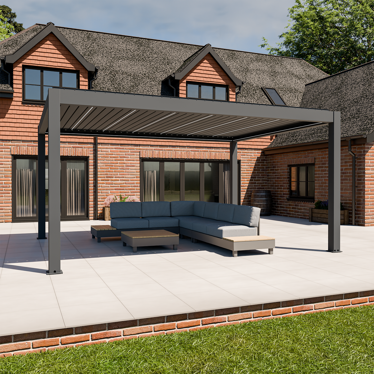 Bracken Outdoors Meridian 5m x 4m Grey Motorised Aluminium Garden Pergola with LED Lights