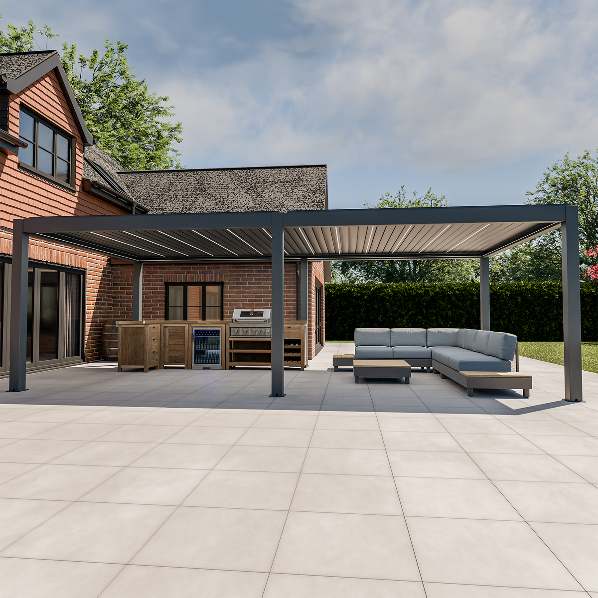 Bracken Outdoors Meridian 8m x 4m Motorised Grey Aluminium Garden Pergola with LED Lights