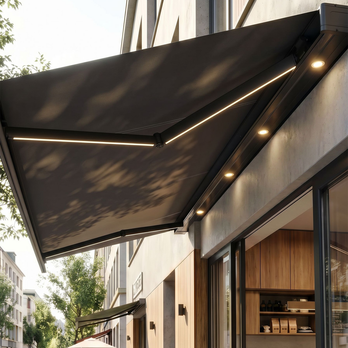 Bracken Outdoors 3m x 2m Charcoal Grey Motorised Garden Awning with LED Lights