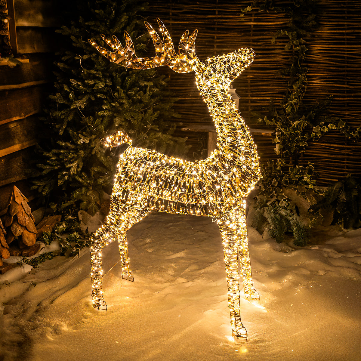 Pre-Lit Christmas Gold Laser Lit Deer 120cm with 960 Warm White LED Micro-Lights