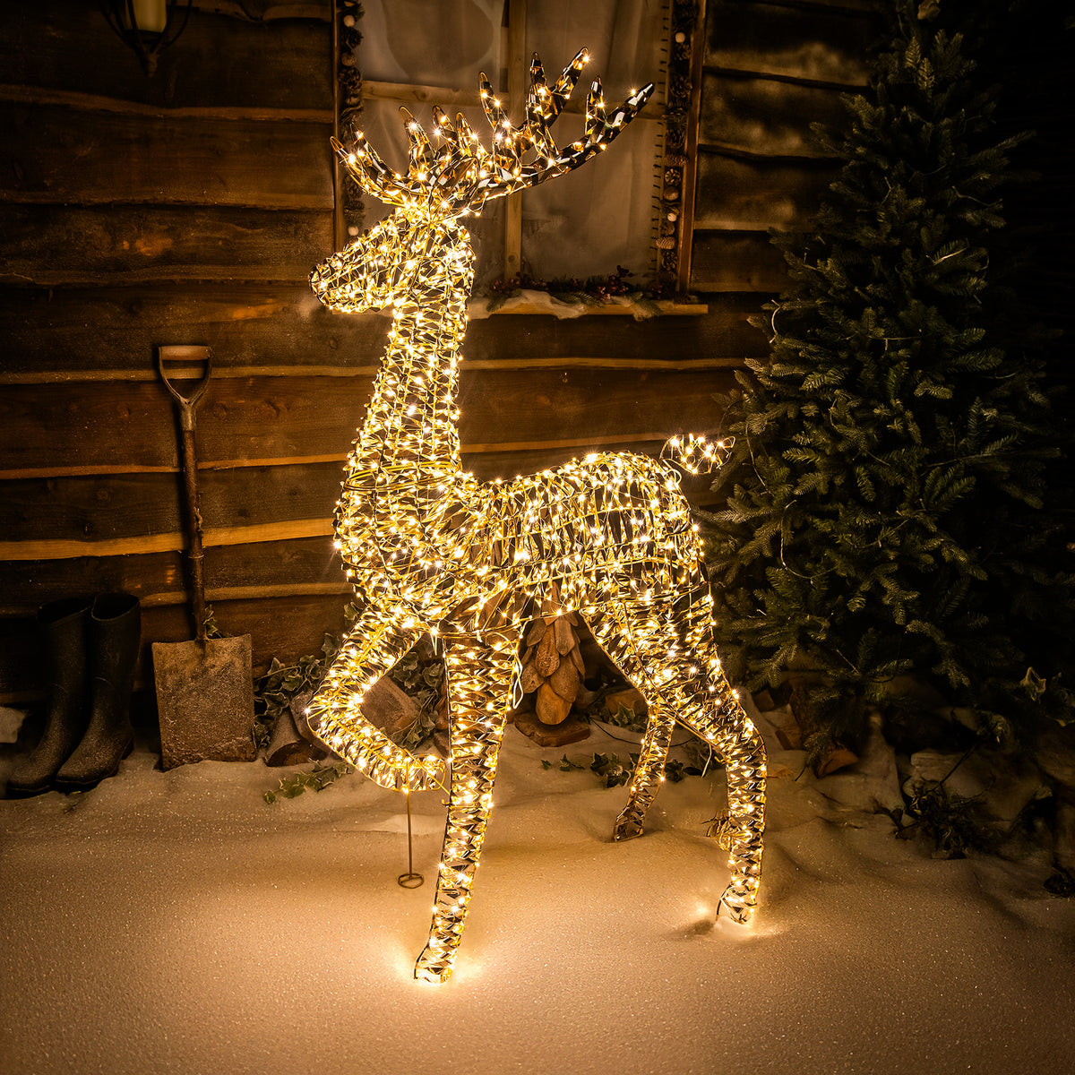 Pre-Lit Christmas Gold Laser Lit Stag 150cm with 960 Warm White LED Micro-Lights