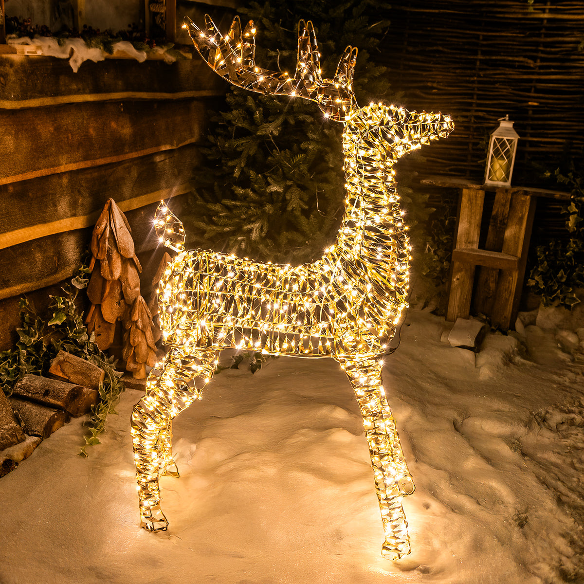 Pre-Lit Christmas Gold Laser Lit Deer 100cm with 720 Warm White LED Micro-Lights