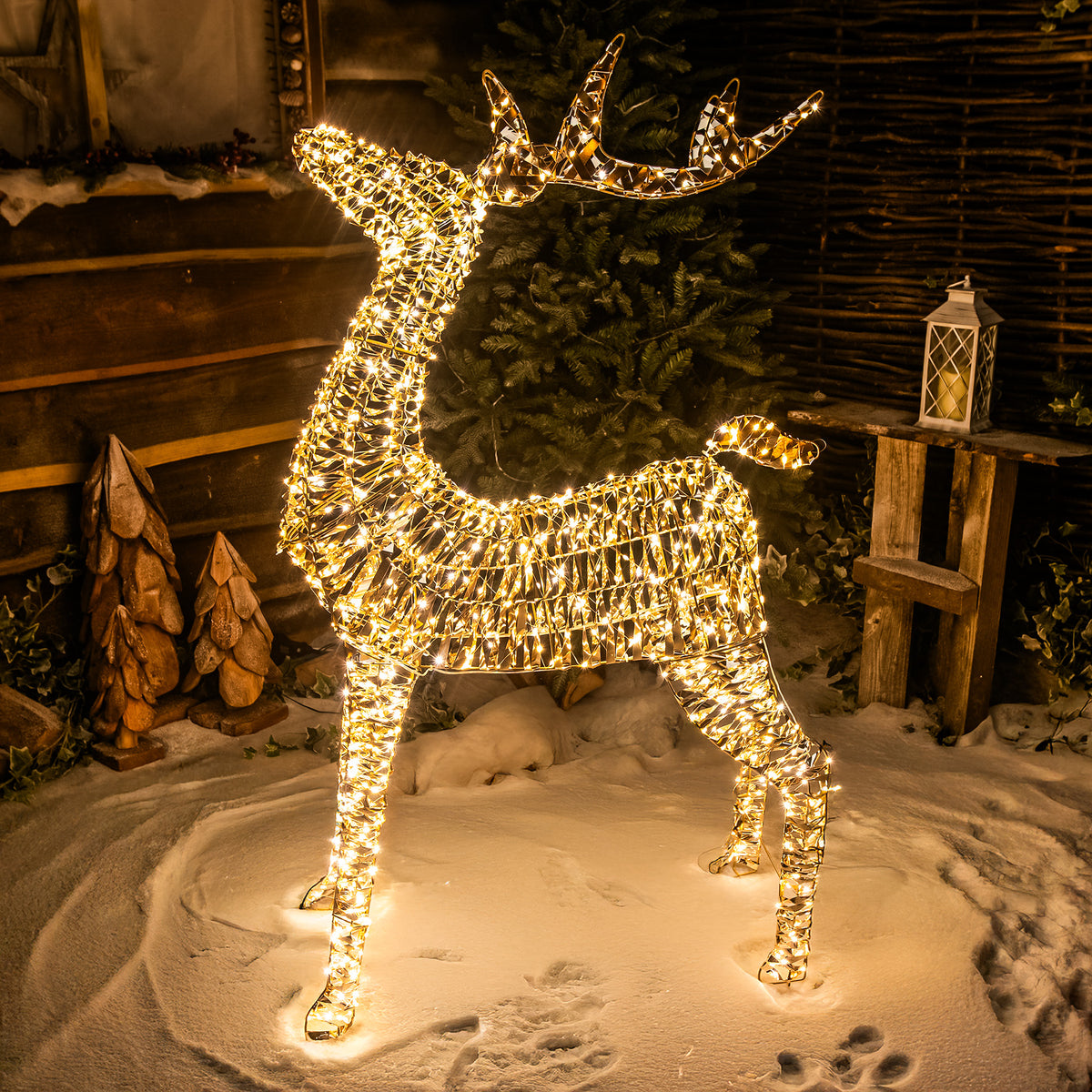 Pre-Lit Christmas Gold Laser Lit Deer 120cm with 960 Warm White LED Micro-Lights
