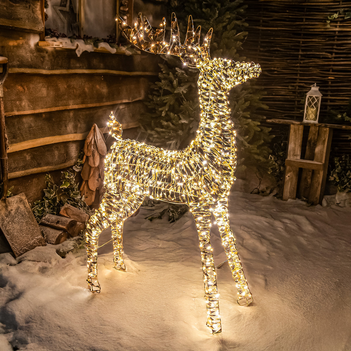 Pre-Lit Christmas Gold Laser Lit Deer 100cm with 720 Warm White LED Micro-Lights