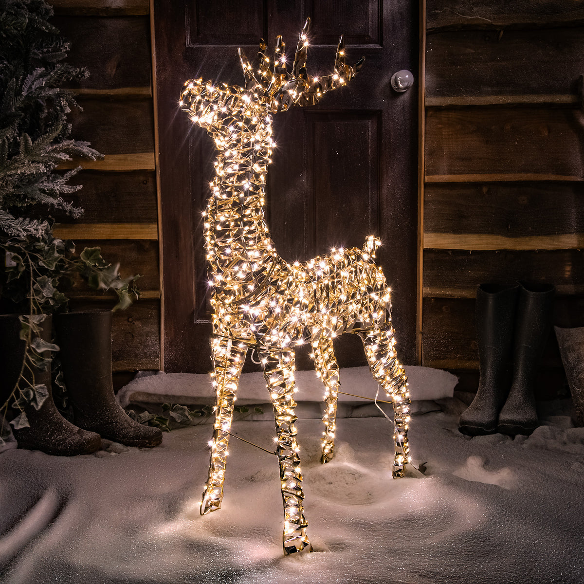 Pre-Lit Christmas Gold Laser Lit Deer 100cm with 720 Warm White LED Micro-Lights