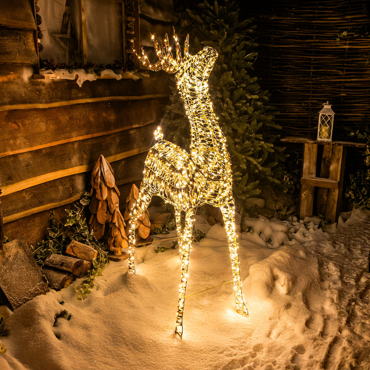 Pre-Lit Christmas Gold Laser Lit Deer 100cm with 720 Warm White LED Micro-Lights