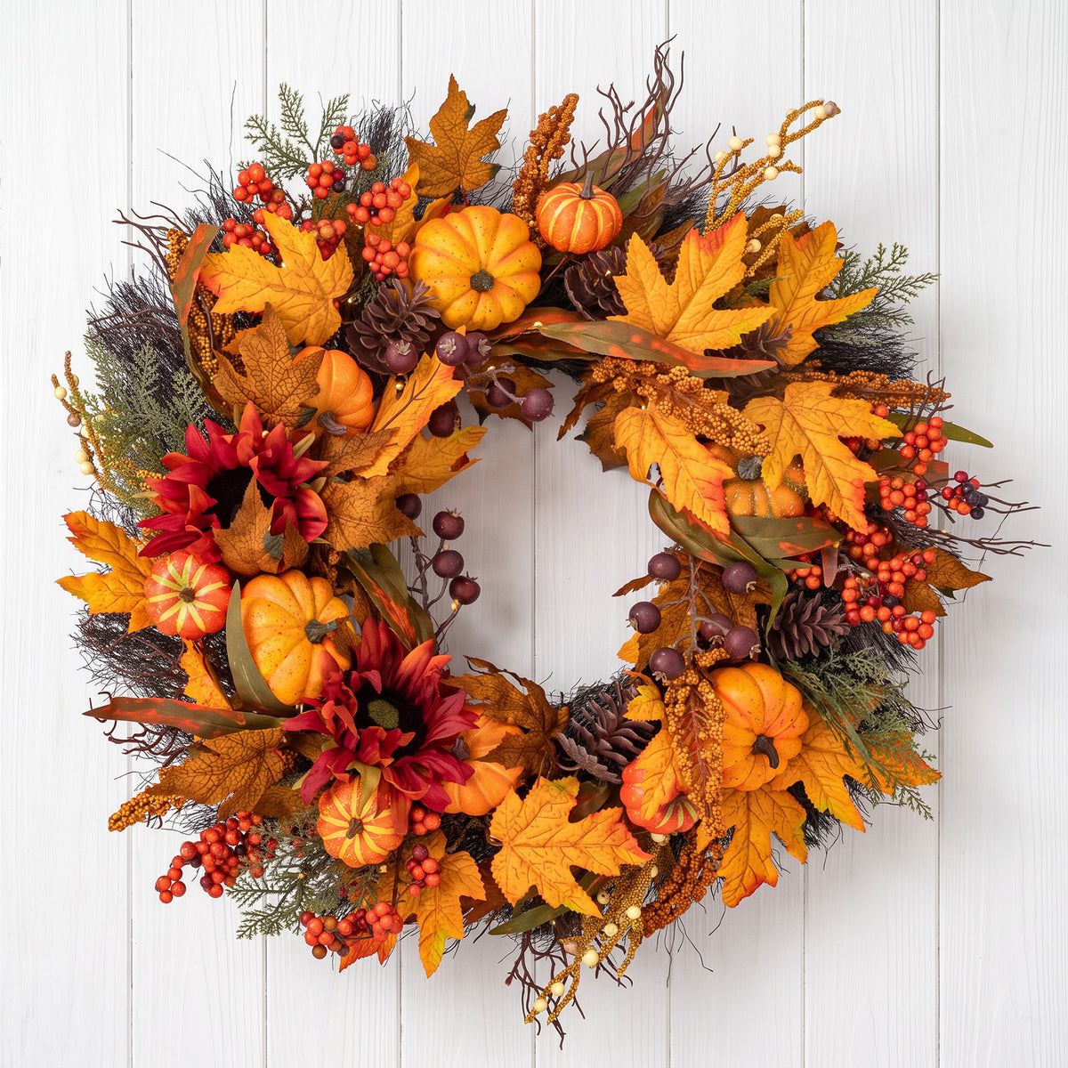 The Christmas Centre 26in Prelit Orchard Autumn Wreath with Warm White Battery Operated LED Lights