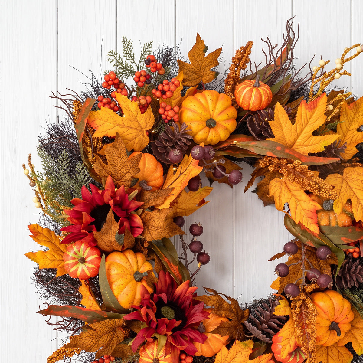 The Christmas Centre 26in Prelit Orchard Autumn Wreath with Warm White Battery Operated LED Lights