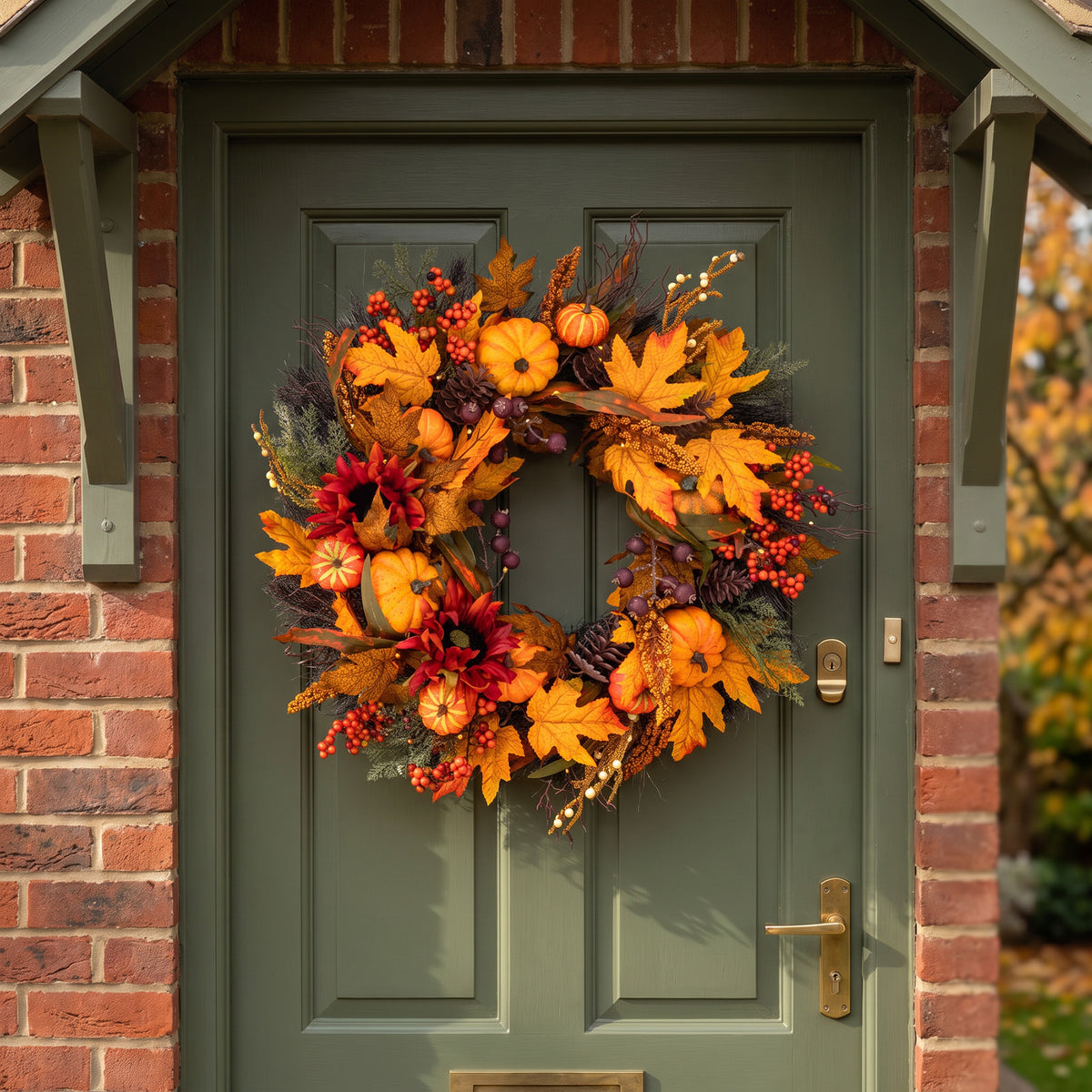The Christmas Centre 26in Prelit Orchard Autumn Wreath with Warm White Battery Operated LED Lights