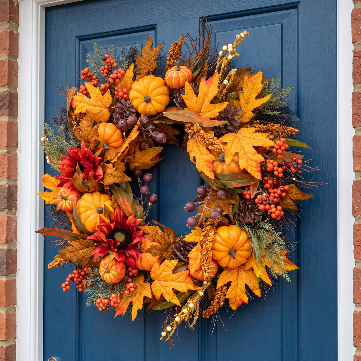 The Christmas Centre 26in Prelit Orchard Autumn Wreath with Warm White Battery Operated LED Lights