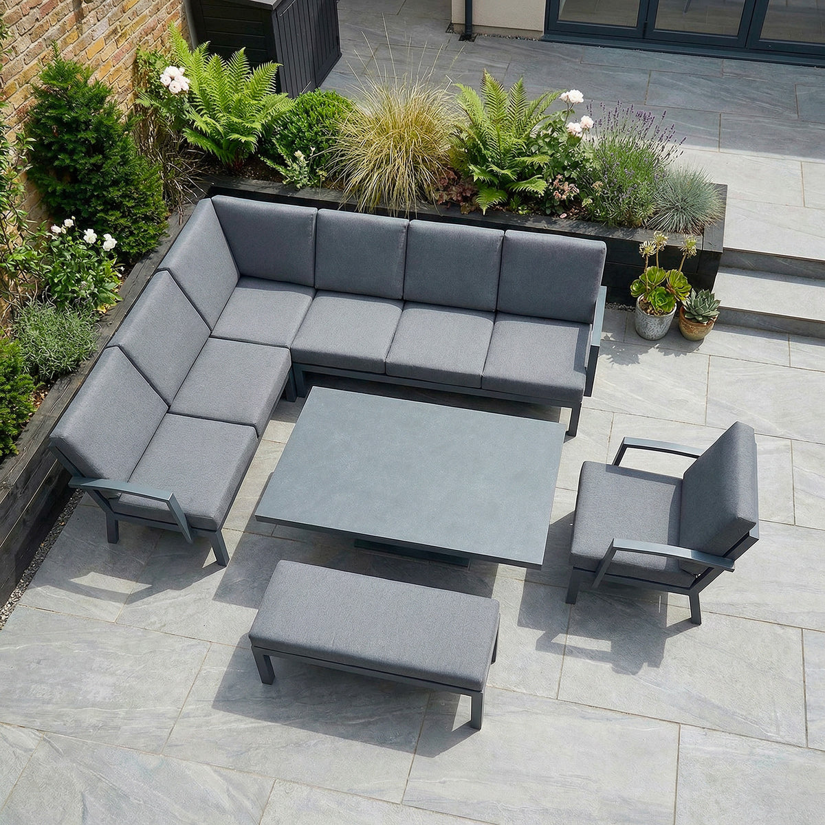 Bracken Outdoors Miami Dark Aluminium Rectangular Corner Set with Adjustable Table Bench and Armchair