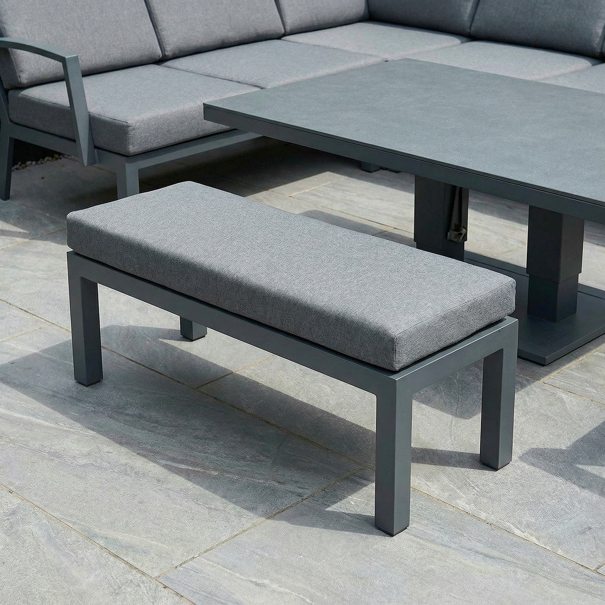Bracken Outdoors Miami Dark Aluminium Rectangular Corner Set with Adjustable Table Bench and Armchair