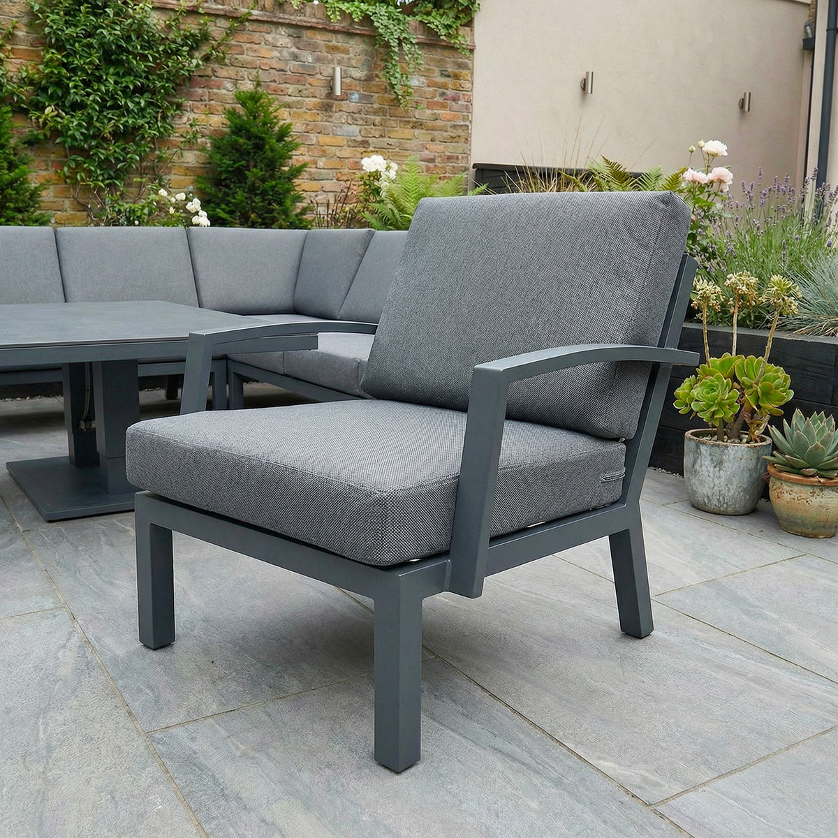 Bracken Outdoors Miami Dark Aluminium Rectangular Corner Set with Adjustable Table Bench and Armchair