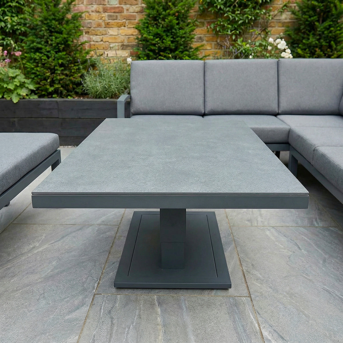 Bracken Outdoors Miami Dark Aluminium Rectangular Corner Set with Adjustable Table Bench and Armchair