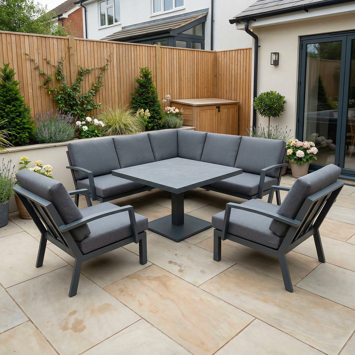 Bracken Outdoors Miami Dark Aluminium Compact Corner Set with Adjustable Table and Armchairs