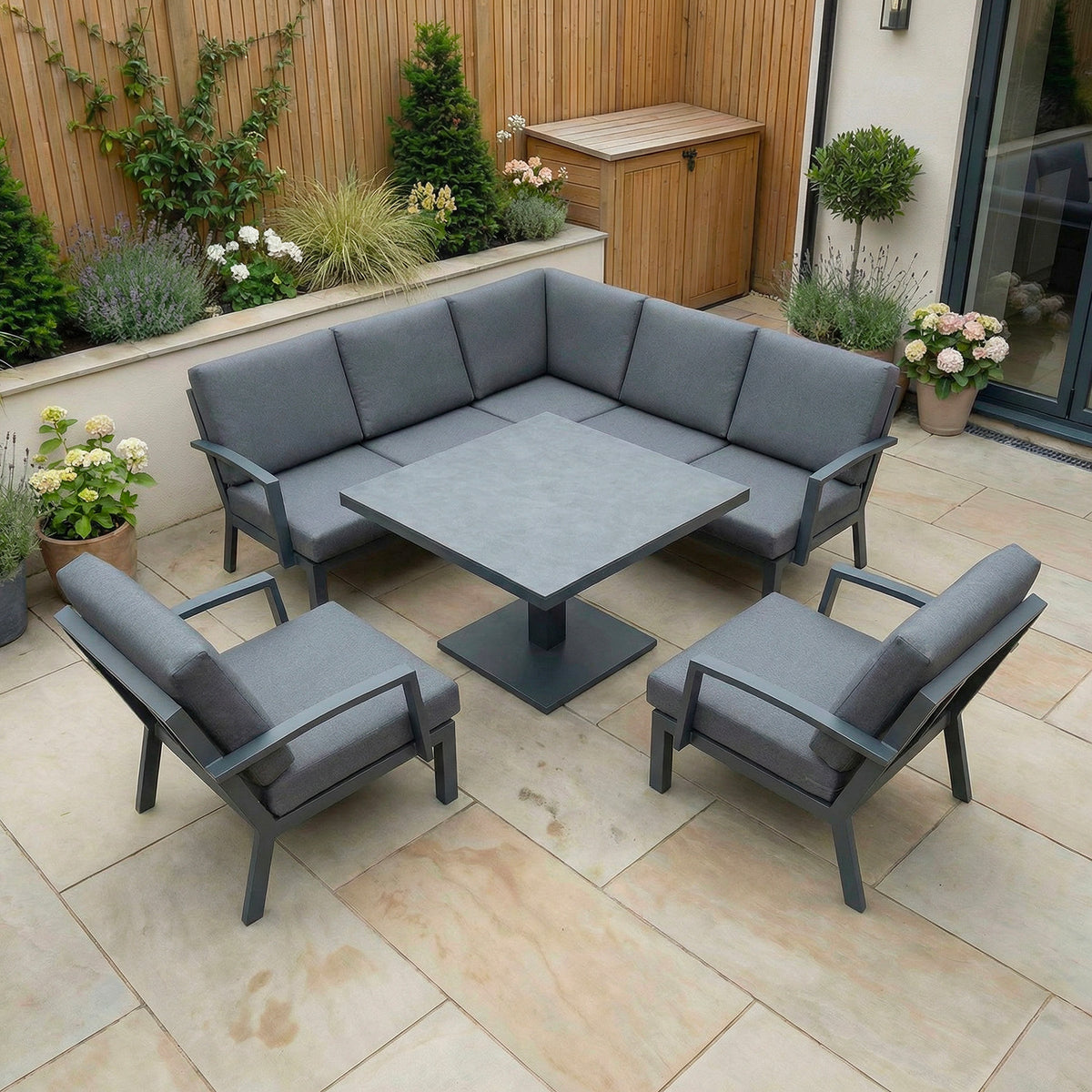 Bracken Outdoors Miami Dark Aluminium Compact Corner Set with Adjustable Table and Armchairs