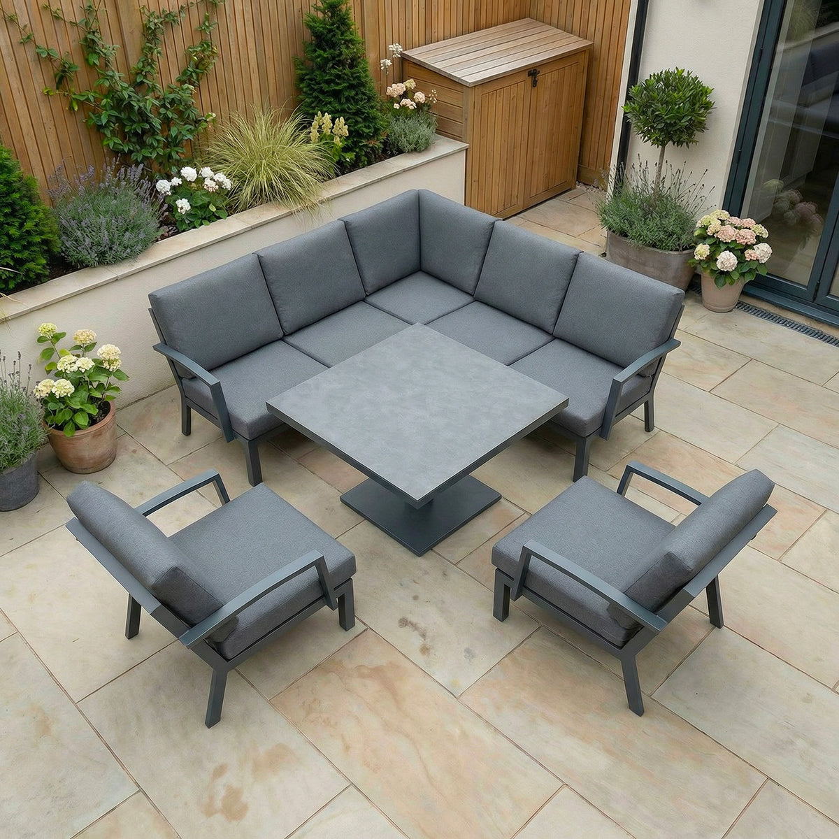 Bracken Outdoors Miami Dark Aluminium Compact Corner Set with Adjustable Table and Armchairs