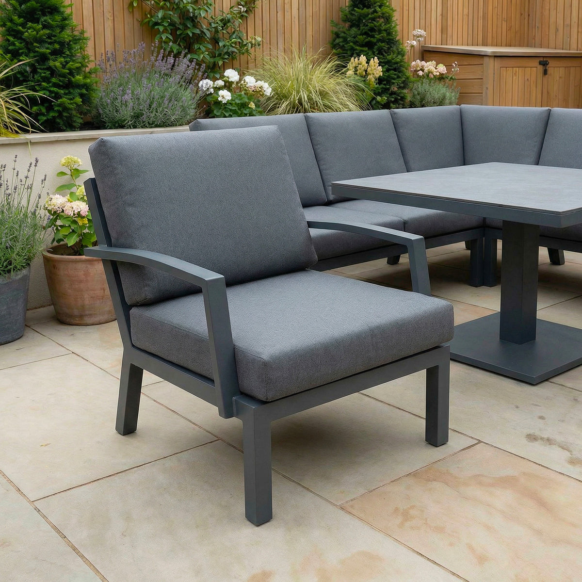 Bracken Outdoors Miami Dark Aluminium Compact Corner Set with Adjustable Table and Armchairs