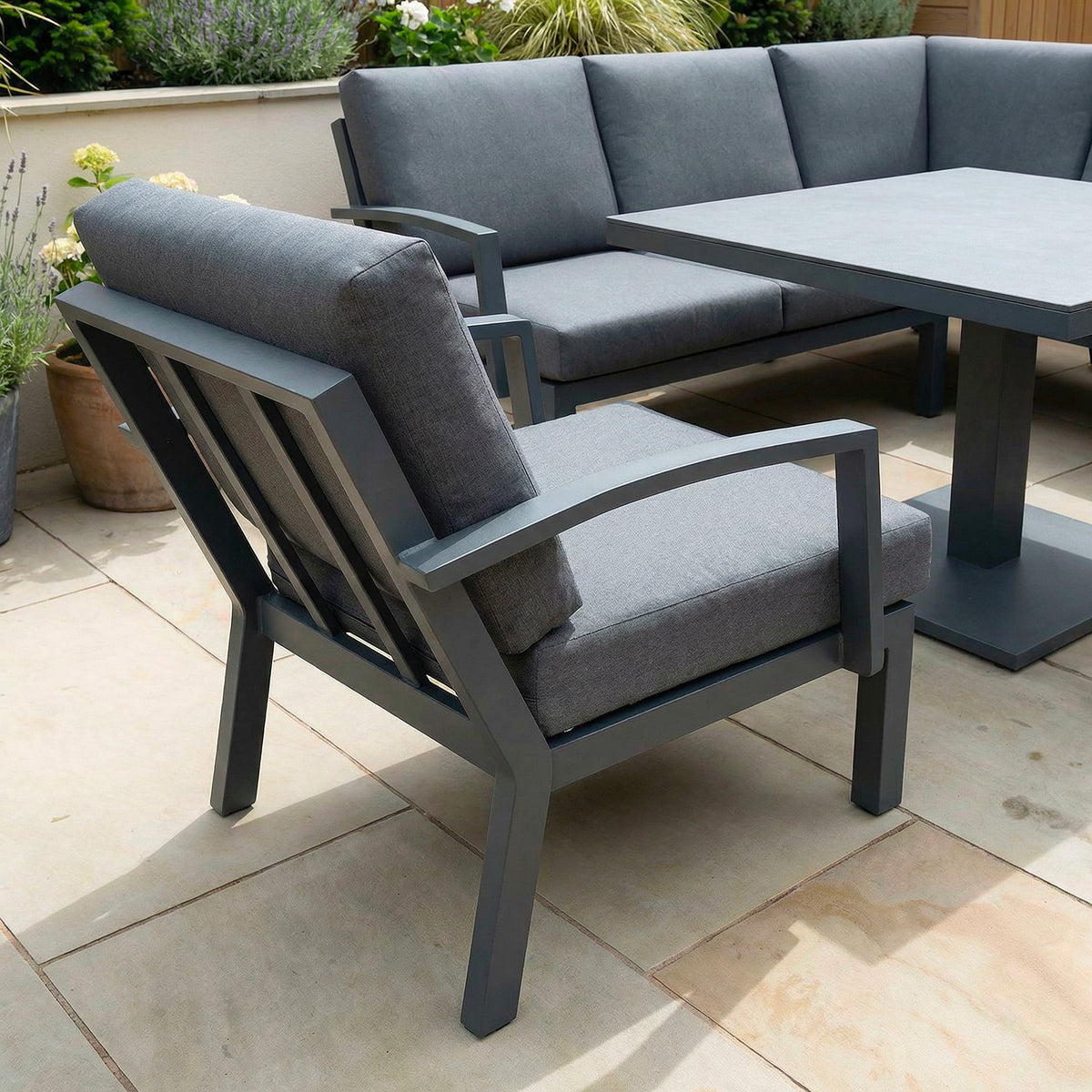 Bracken Outdoors Miami Dark Aluminium Compact Corner Set with Adjustable Table and Armchairs