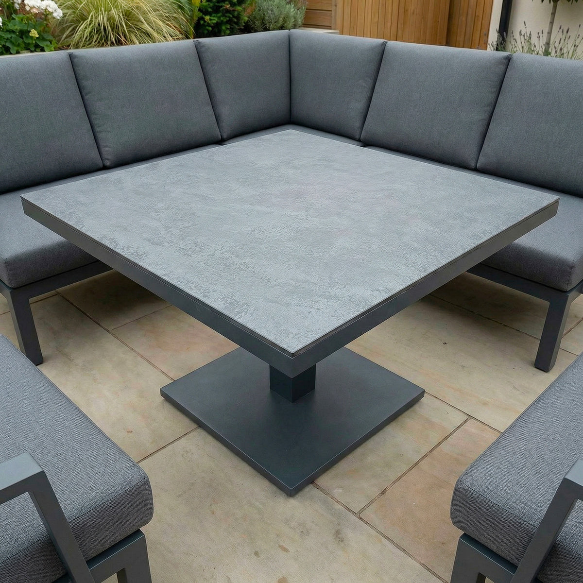 Bracken Outdoors Miami Dark Aluminium Compact Corner Set with Adjustable Table and Armchairs