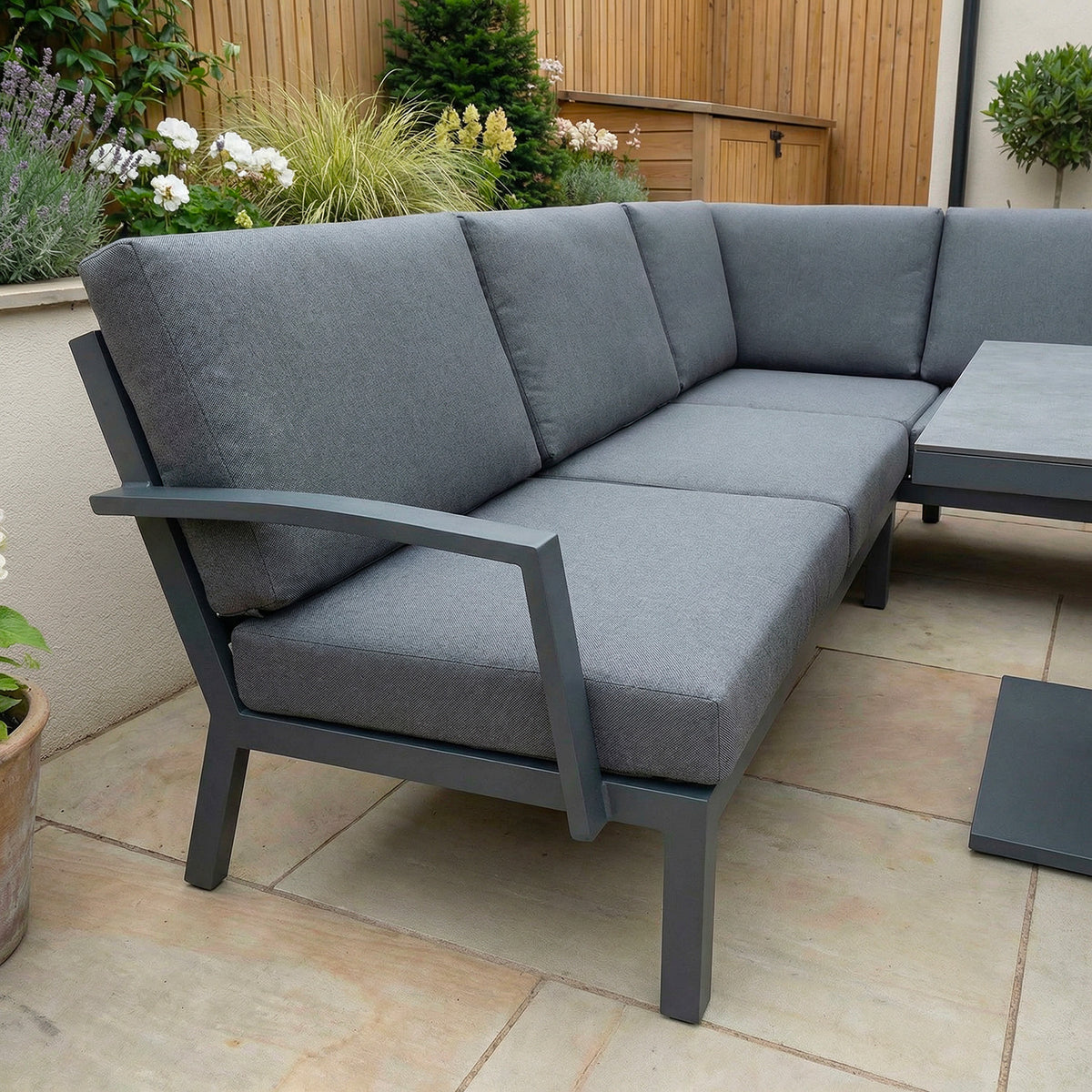 Bracken Outdoors Miami Dark Aluminium Compact Corner Set with Adjustable Table and Armchairs