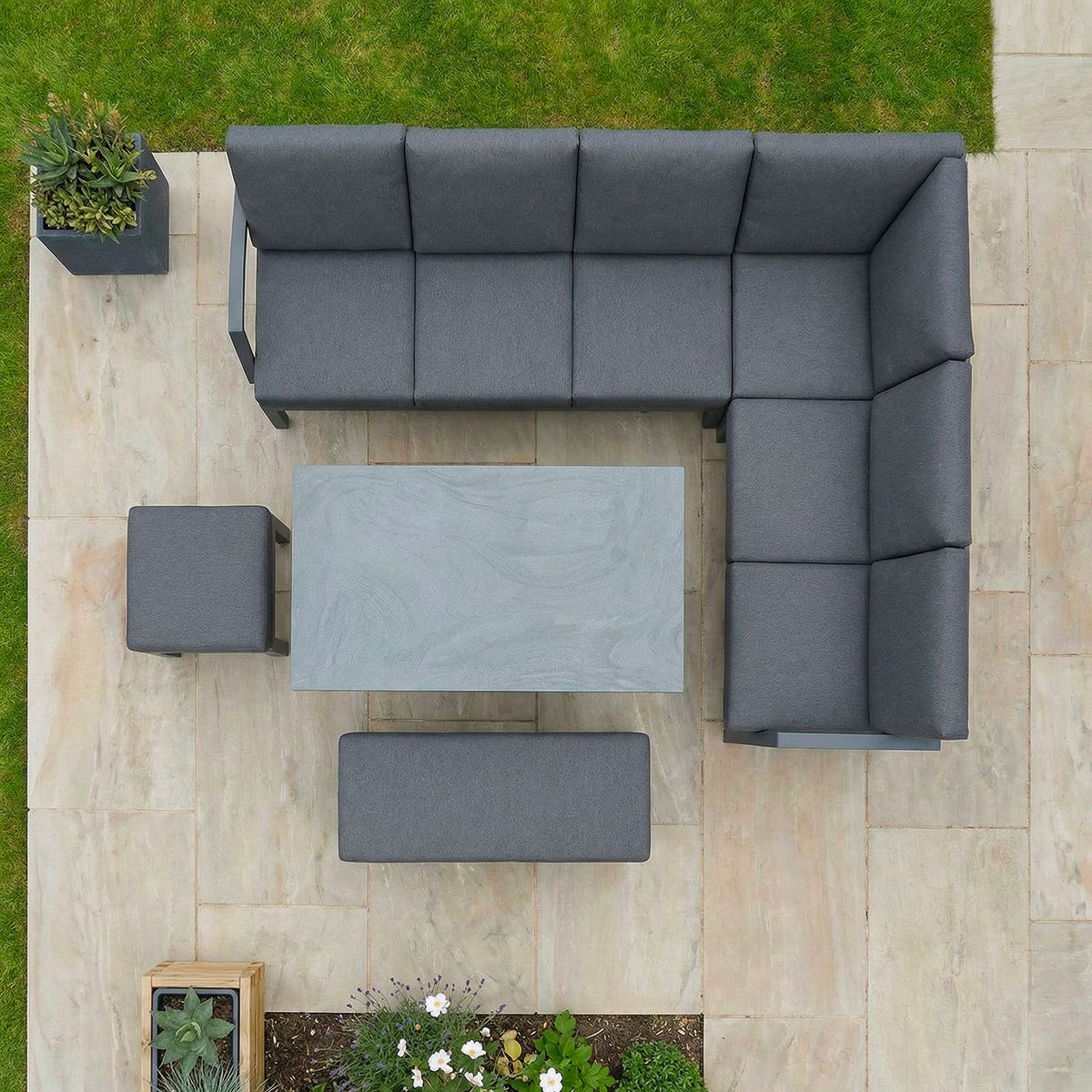 Bracken Outdoors Miami Dark Aluminium Rectangular Corner Set with Adjustable Table, Bench and Stool