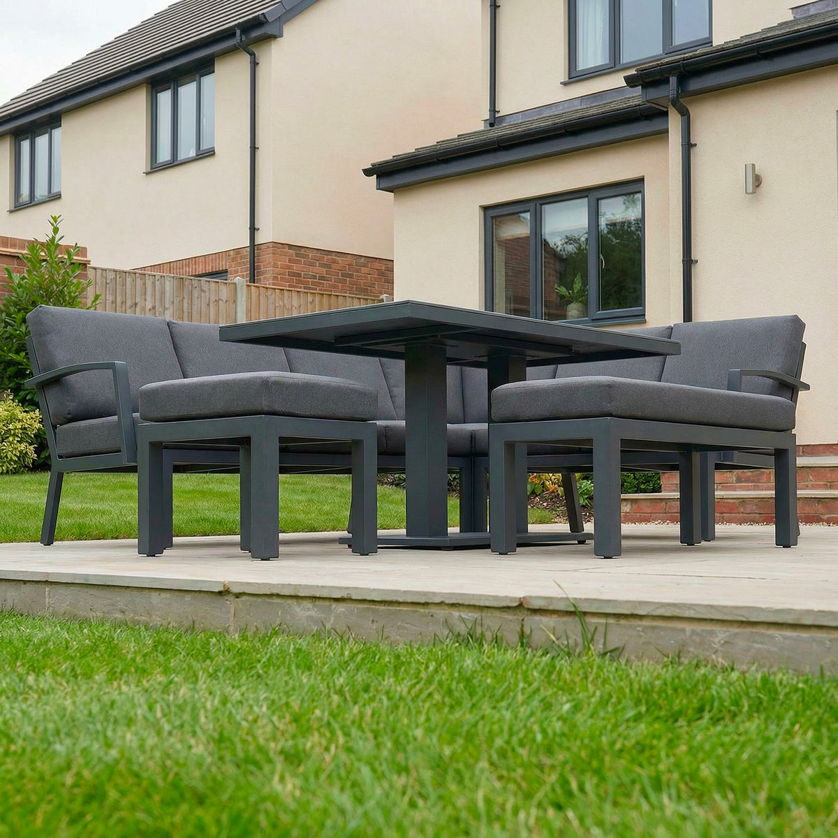 Bracken Outdoors Miami Dark Aluminium Rectangular Corner Set with Adjustable Table, Bench and Stool