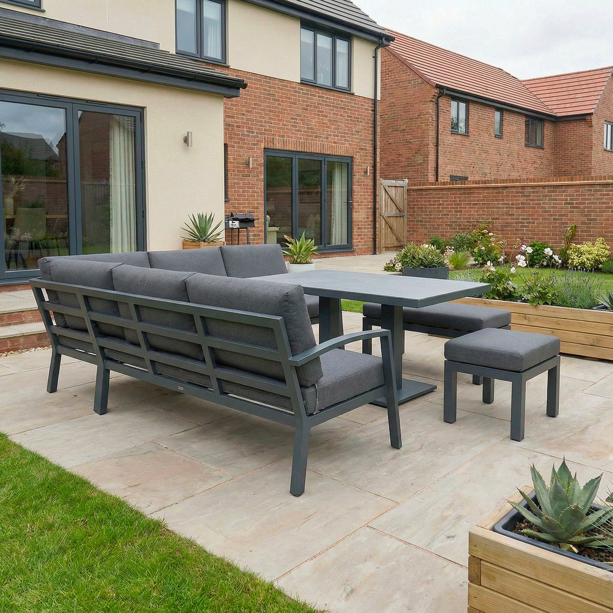 Bracken Outdoors Miami Dark Aluminium Rectangular Corner Set with Adjustable Table, Bench and Stool