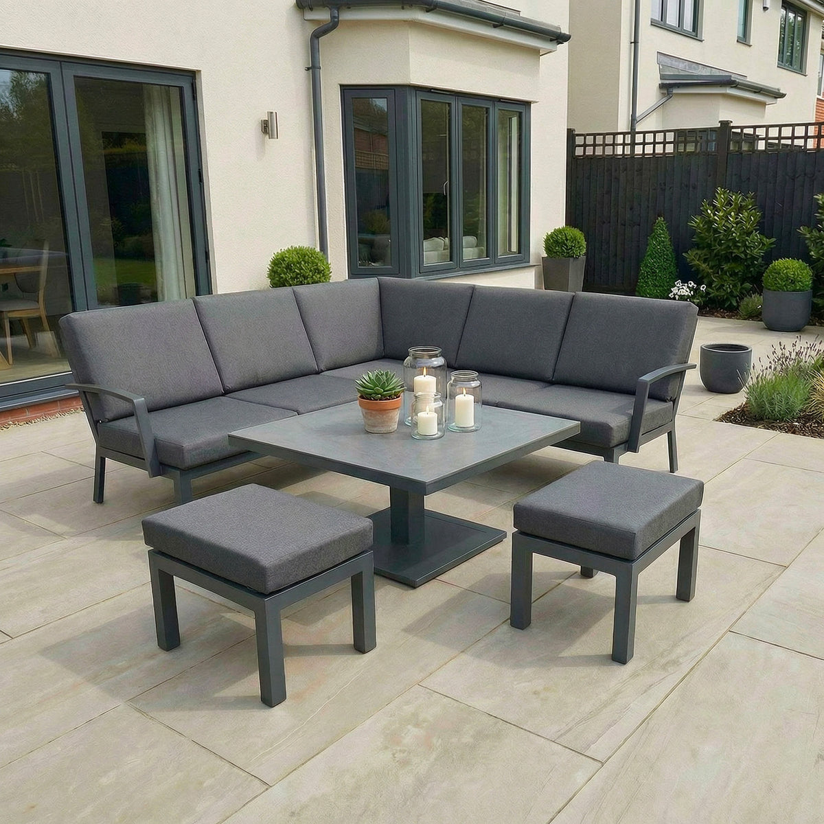 Bracken Outdoors Miami Dark Aluminium Compact Corner Set with Adjustable Table and Stools