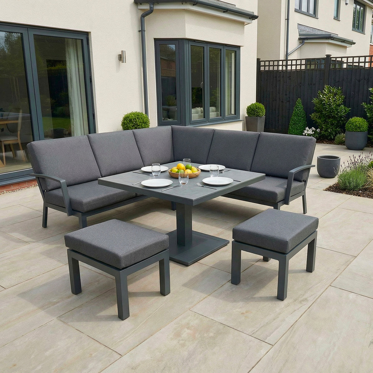 Bracken Outdoors Miami Dark Aluminium Compact Corner Set with Adjustable Table and Stools