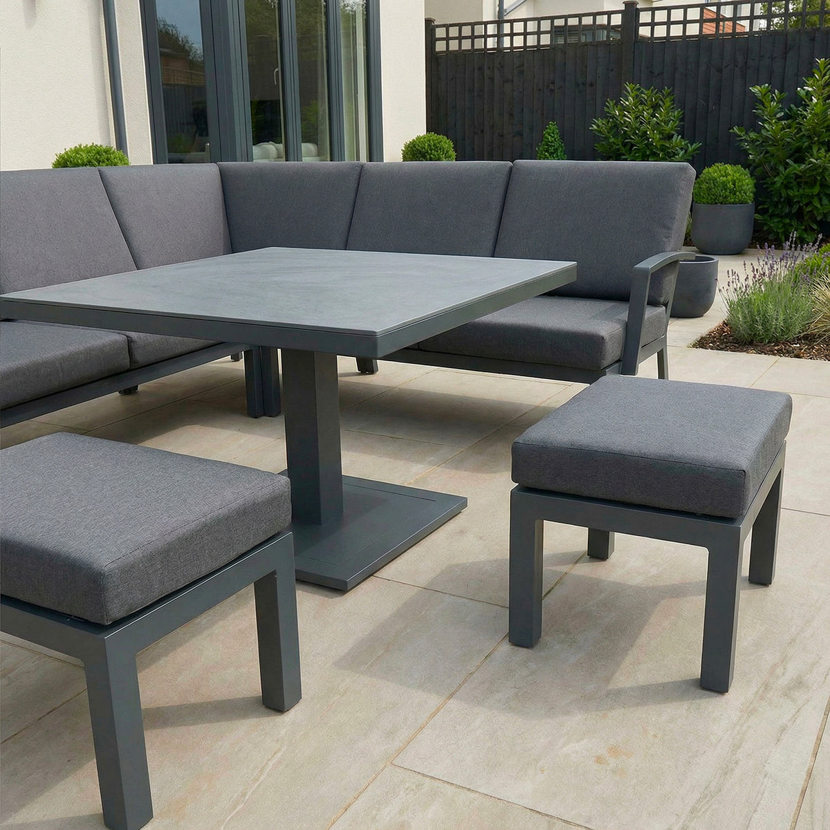 Bracken Outdoors Miami Dark Aluminium Compact Corner Set with Adjustable Table and Stools