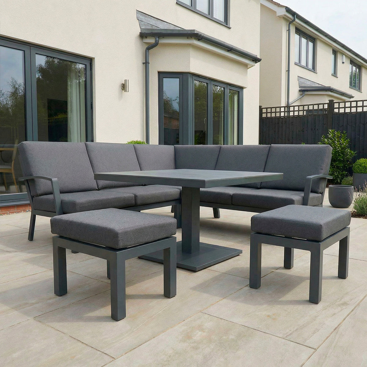 Bracken Outdoors Miami Dark Aluminium Compact Corner Set with Adjustable Table and Stools