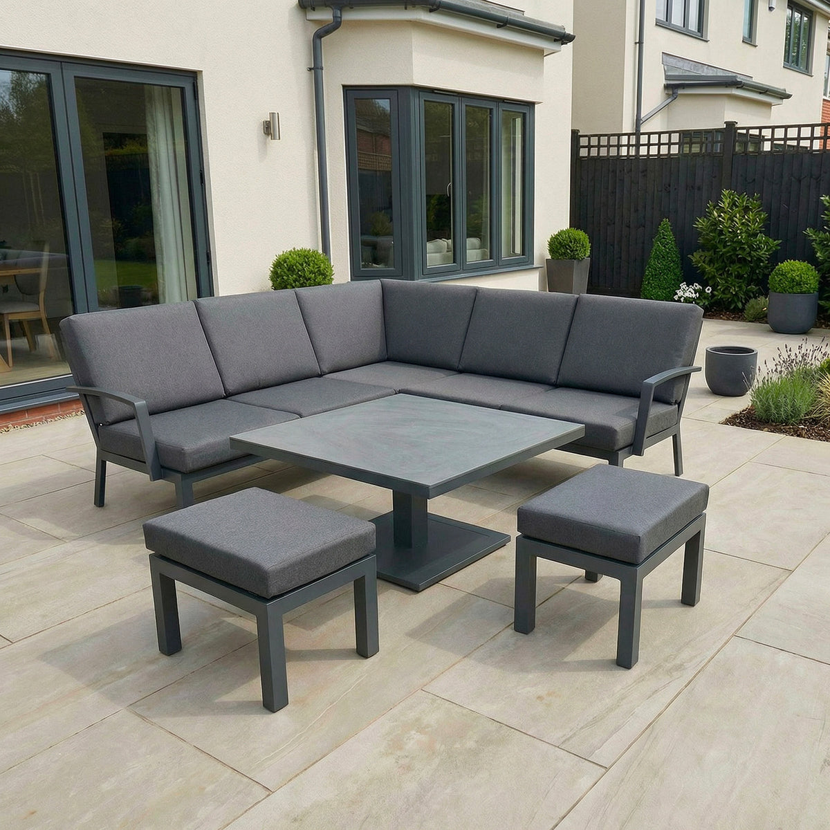Bracken Outdoors Miami Dark Aluminium Compact Corner Set with Adjustable Table and Stools