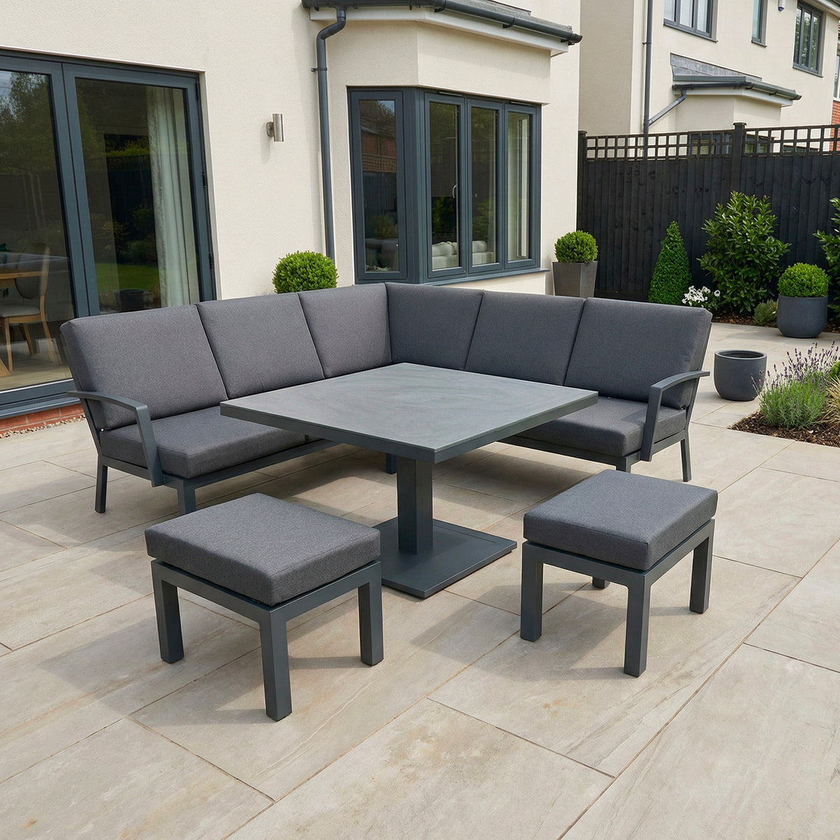Bracken Outdoors Miami Dark Aluminium Compact Corner Set with Adjustable Table and Stools