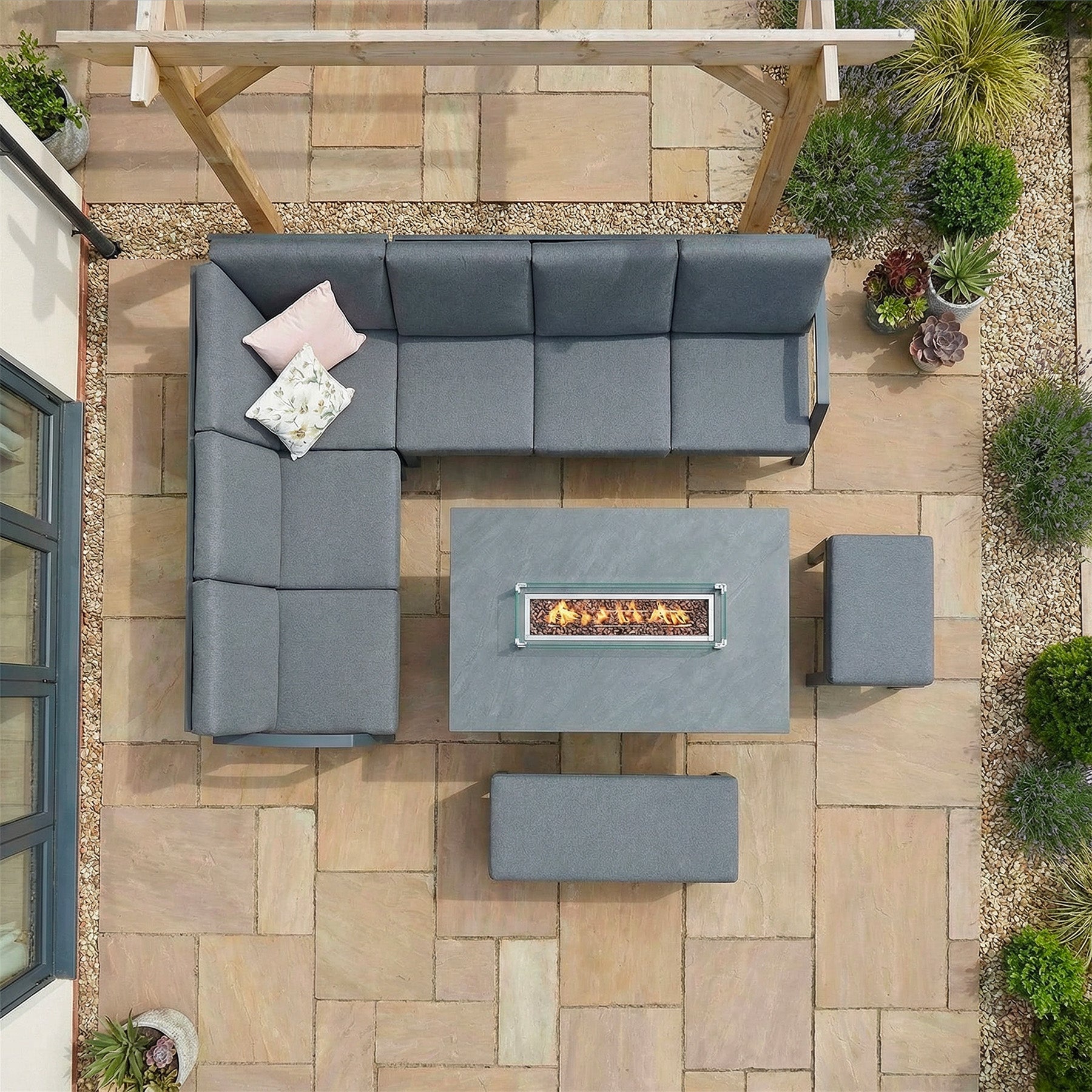 Bracken Outdoors Miami Dark Aluminium Corner Sofa - Firepit Table