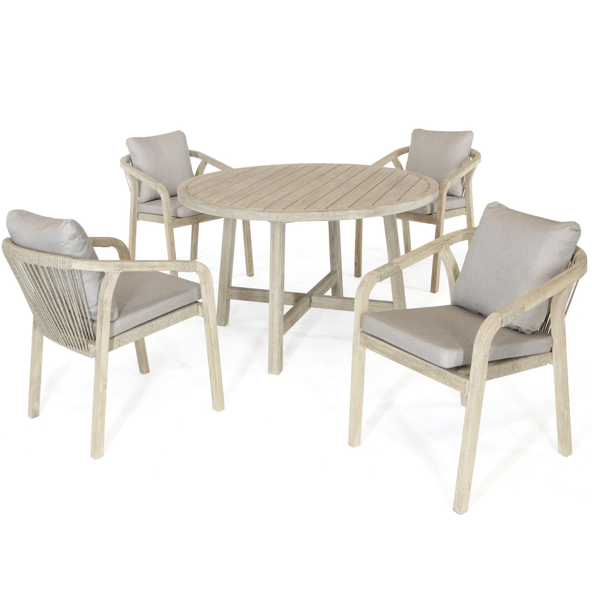 Kettler Cora Rope and Acacia Wood 4 Seat Round Garden Furniture Dining Set